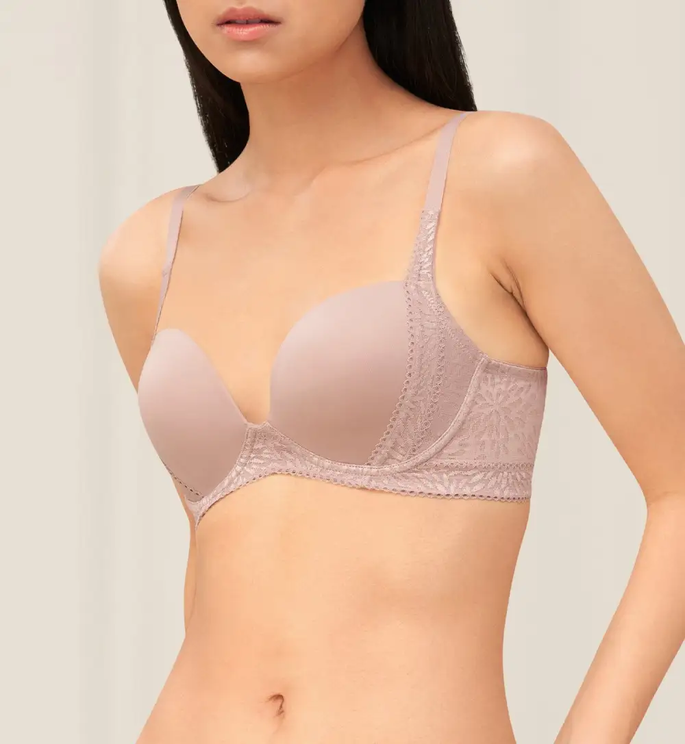 Women's Non-Wired Deep-V Push-Up Lace Spacer T-Shirt Bra