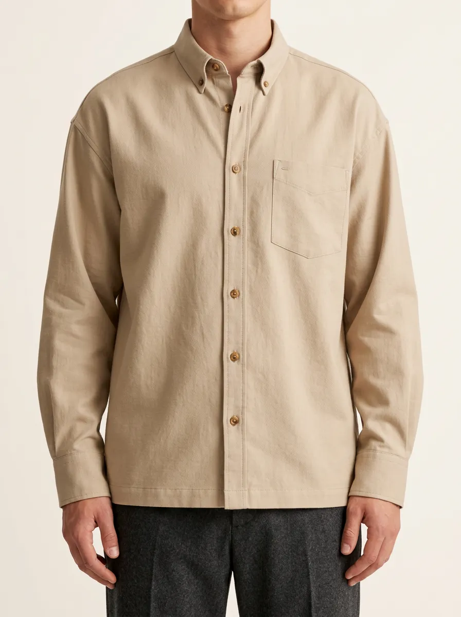 Classic Collar Long Sleeve Shirt in Beige