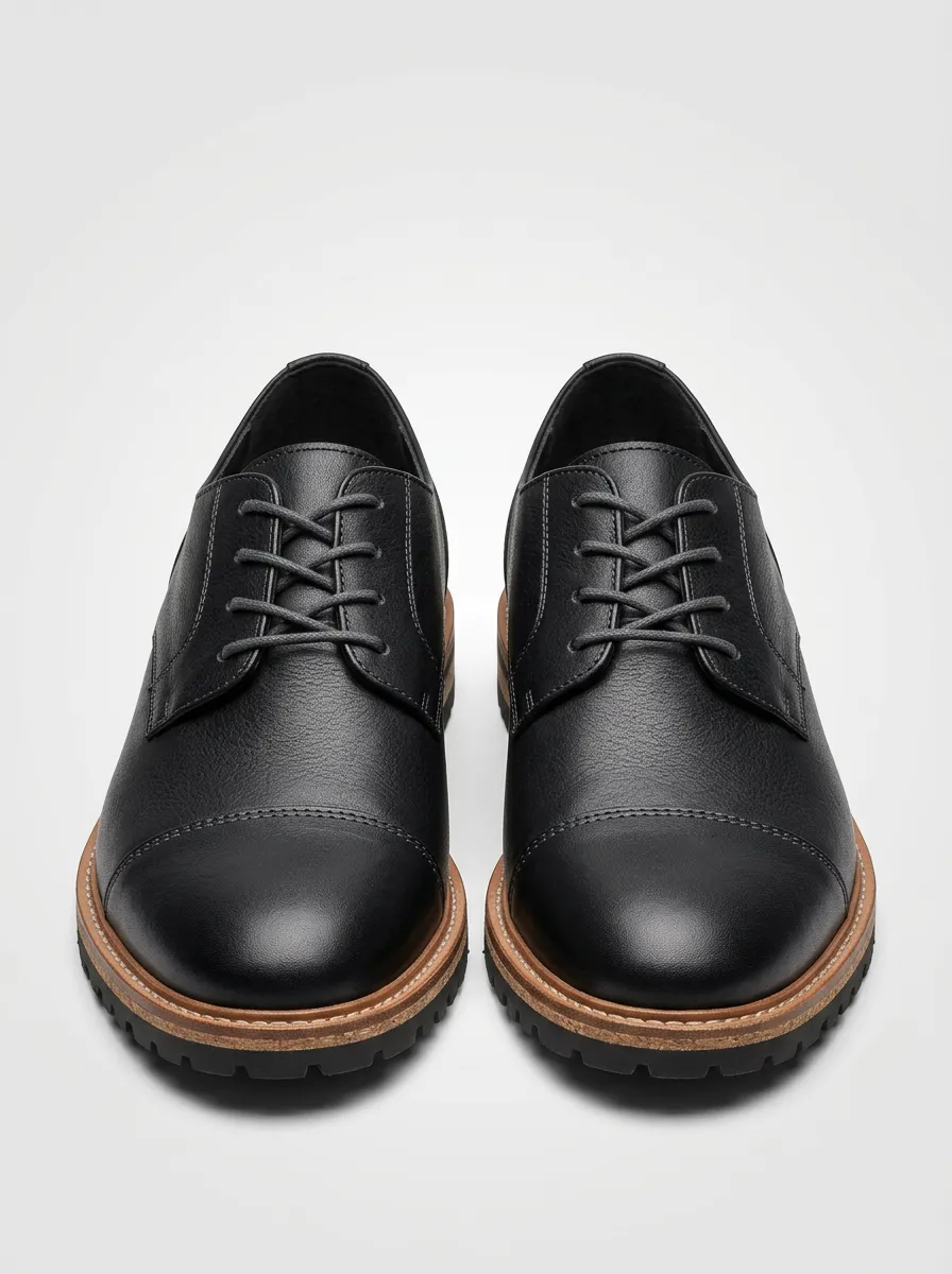 Men's D4 Classic Black Leather Cap Toe Oxford Shoes