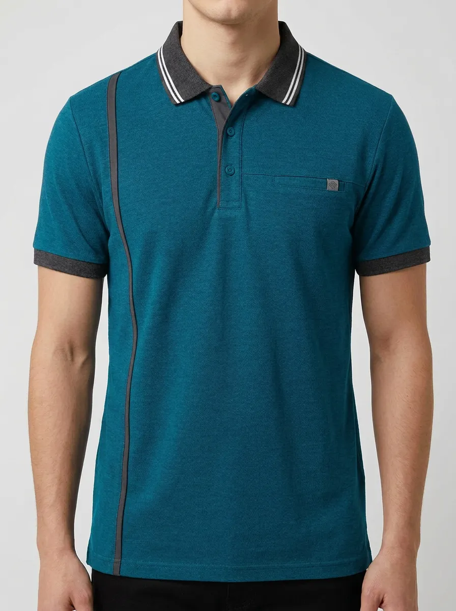 Men's Casual Vertical Stripe Contrast Trim Polo Shirt