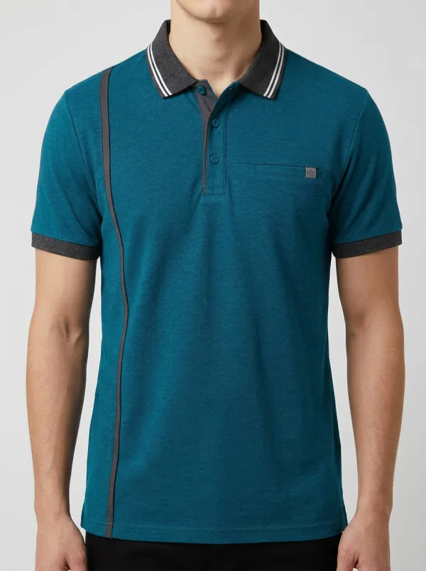 Men's Casual Vertical Stripe Contrast Trim Polo Shirt