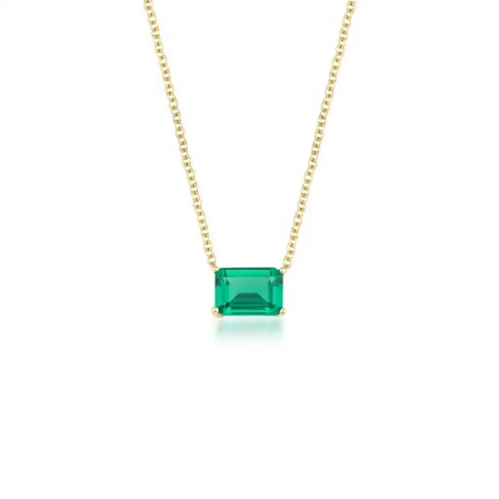 Dainty Emerald Cut Solitaire Emerald Necklace