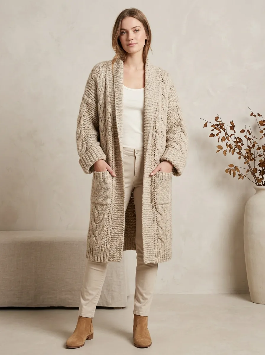 Women's Cable-Knit Open-Front Cardigan