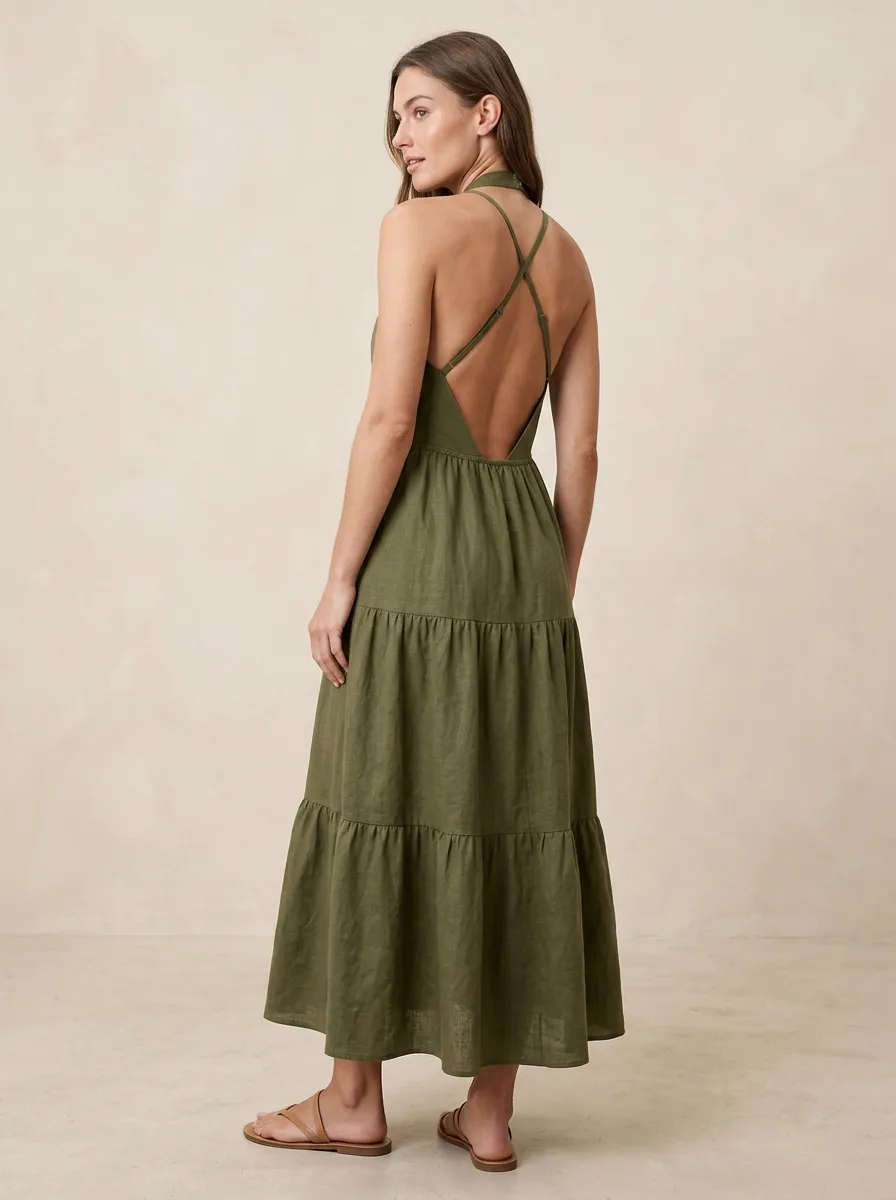Women's Casual Tiered Crisscross-Back Backless Dress