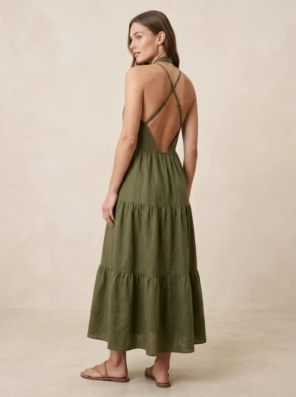 Women's Casual Tiered Crisscross-Back Backless Dress