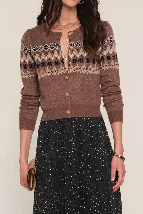 Brown Fair Isle Knit Cardigan