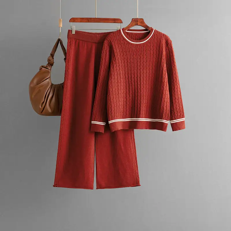 Lightweight Twist Knit Sweater And Pants Two Piece Set