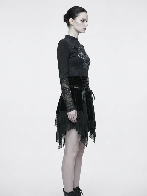 Women's Gothic Rose Thorn Raven Printed Long Sleeve Top