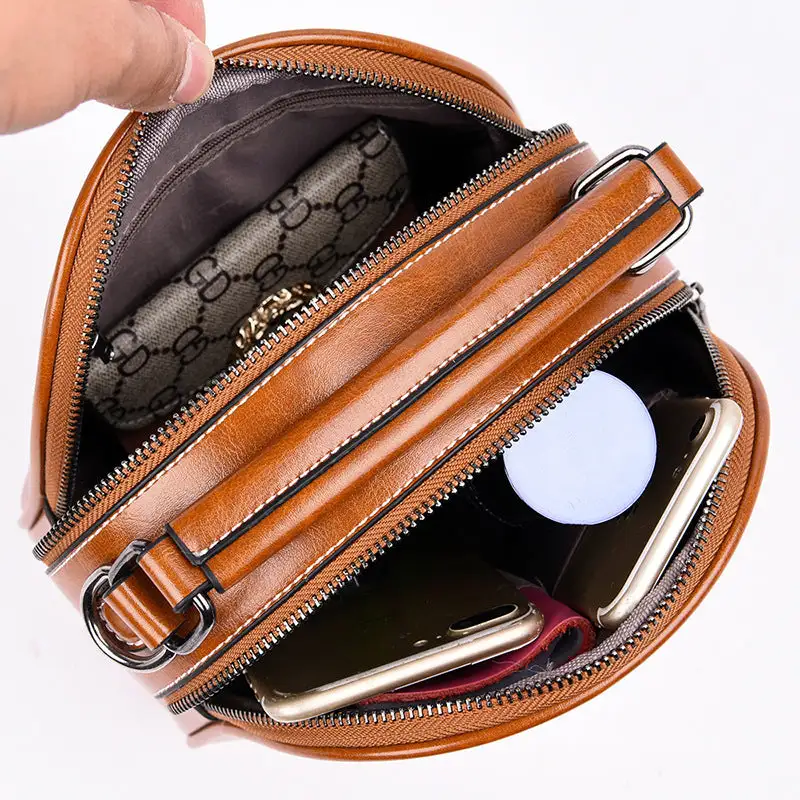 Women's Oval Shoulder Bag Smooth PU Leather Trendy
