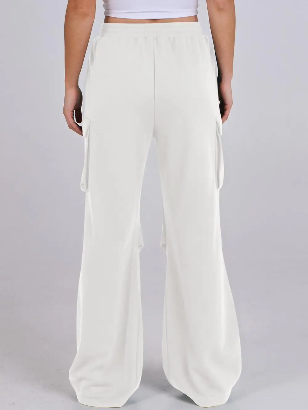 Elastic Waist Wide Leg Pants With Pocket