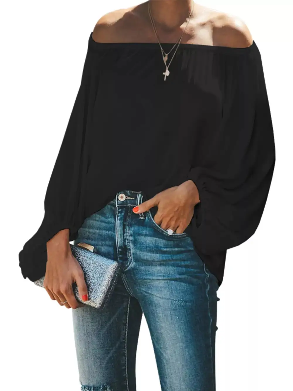 Shoulder Balloon Sleeve Blouse Plus