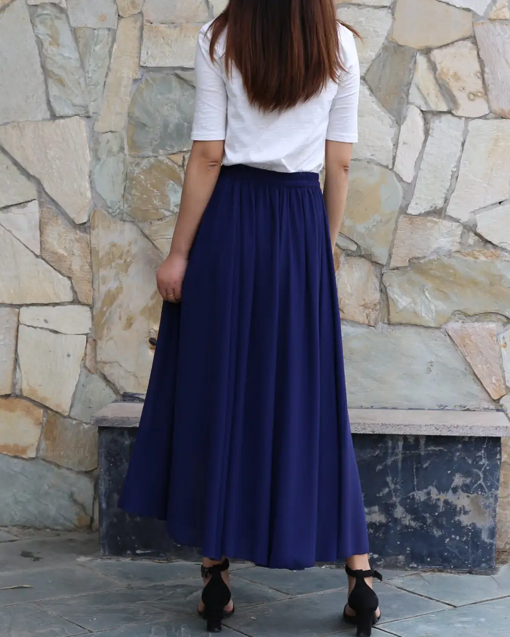 Relaxed Elastic Waist Chiffon A Line Maxi Skirt