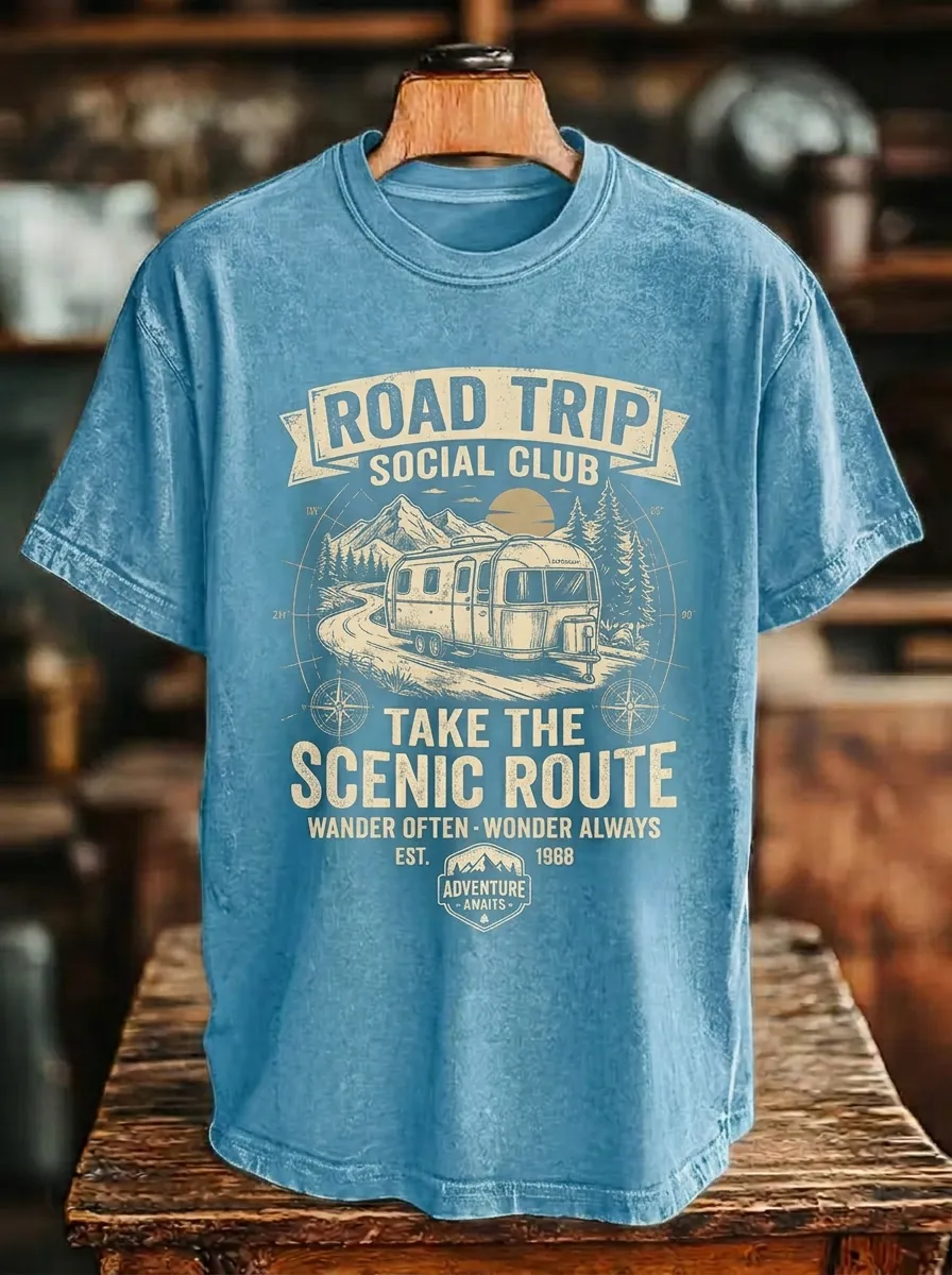 Unisex Road Trip Camper Mountain Printed T-shirt