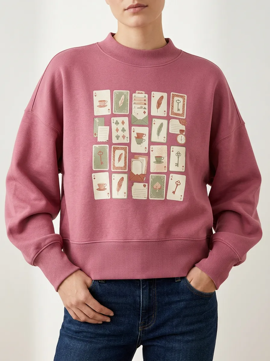 Feather Key and Playing Card Art Artwork Hoodie for Women