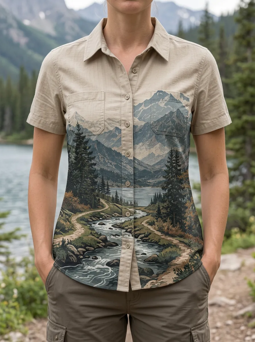 Women's Landscape Nature Hiking Lover Mountain River Shirt