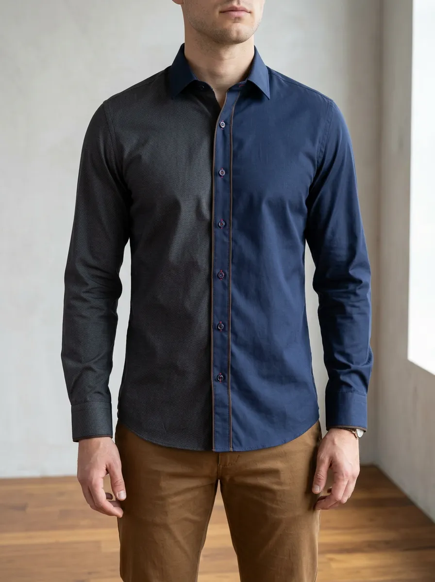 Men's Polished Colorblock Long Sleeve Slim Fit Shirt