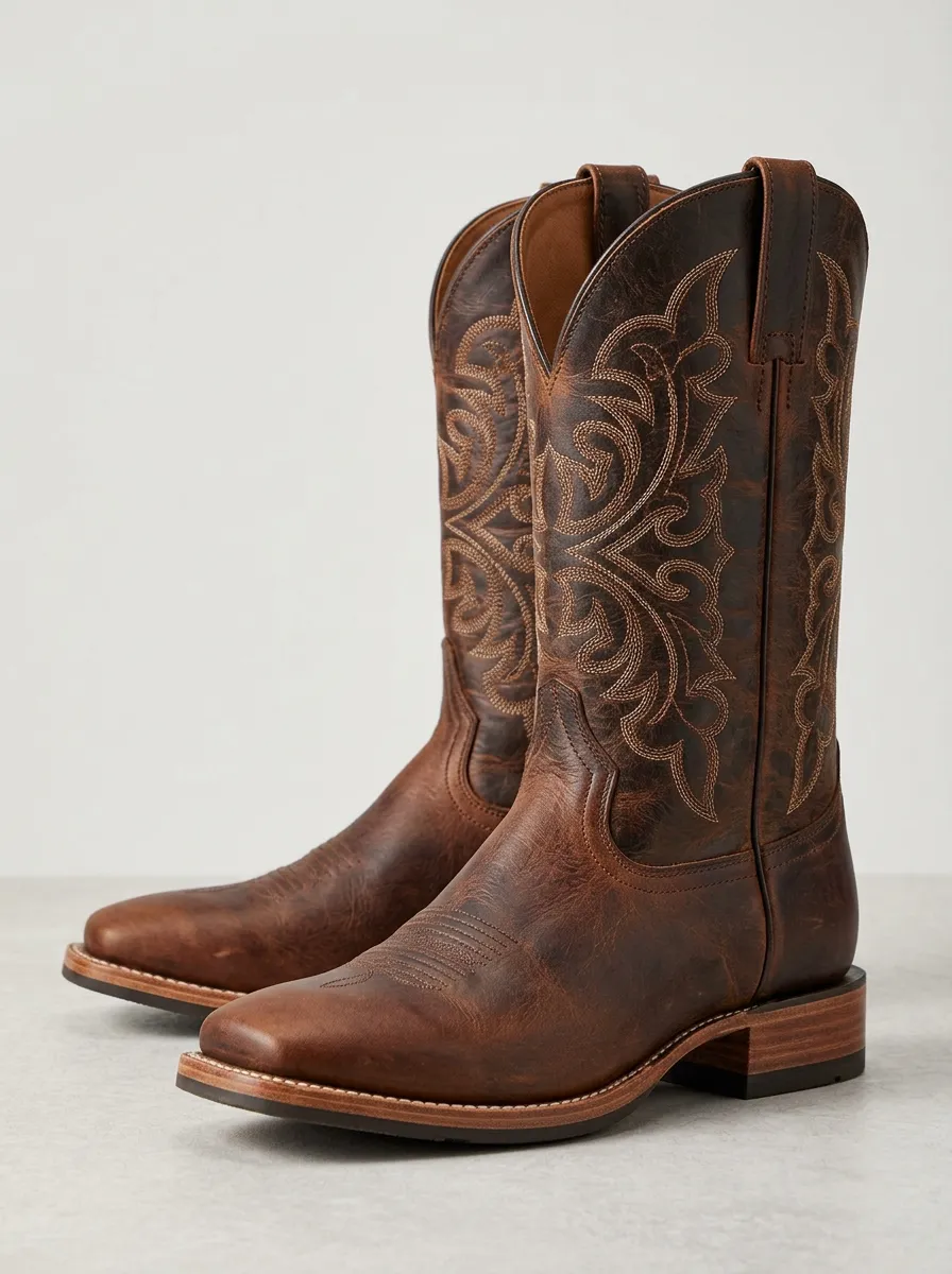 Men's Rustic Western Cowboy Embroidered Cowboy Boots