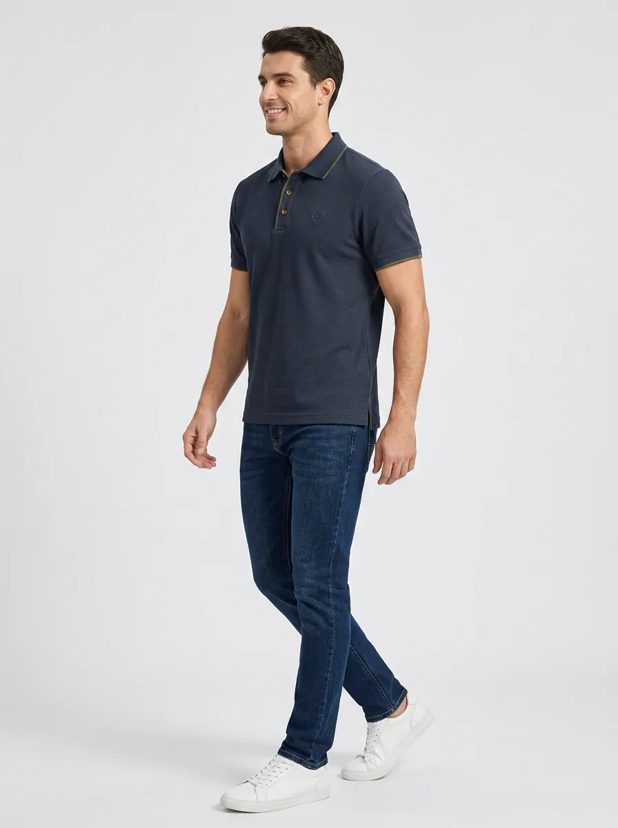 Contrast-Trim Embroidered-Detail Men's Polo Shirt