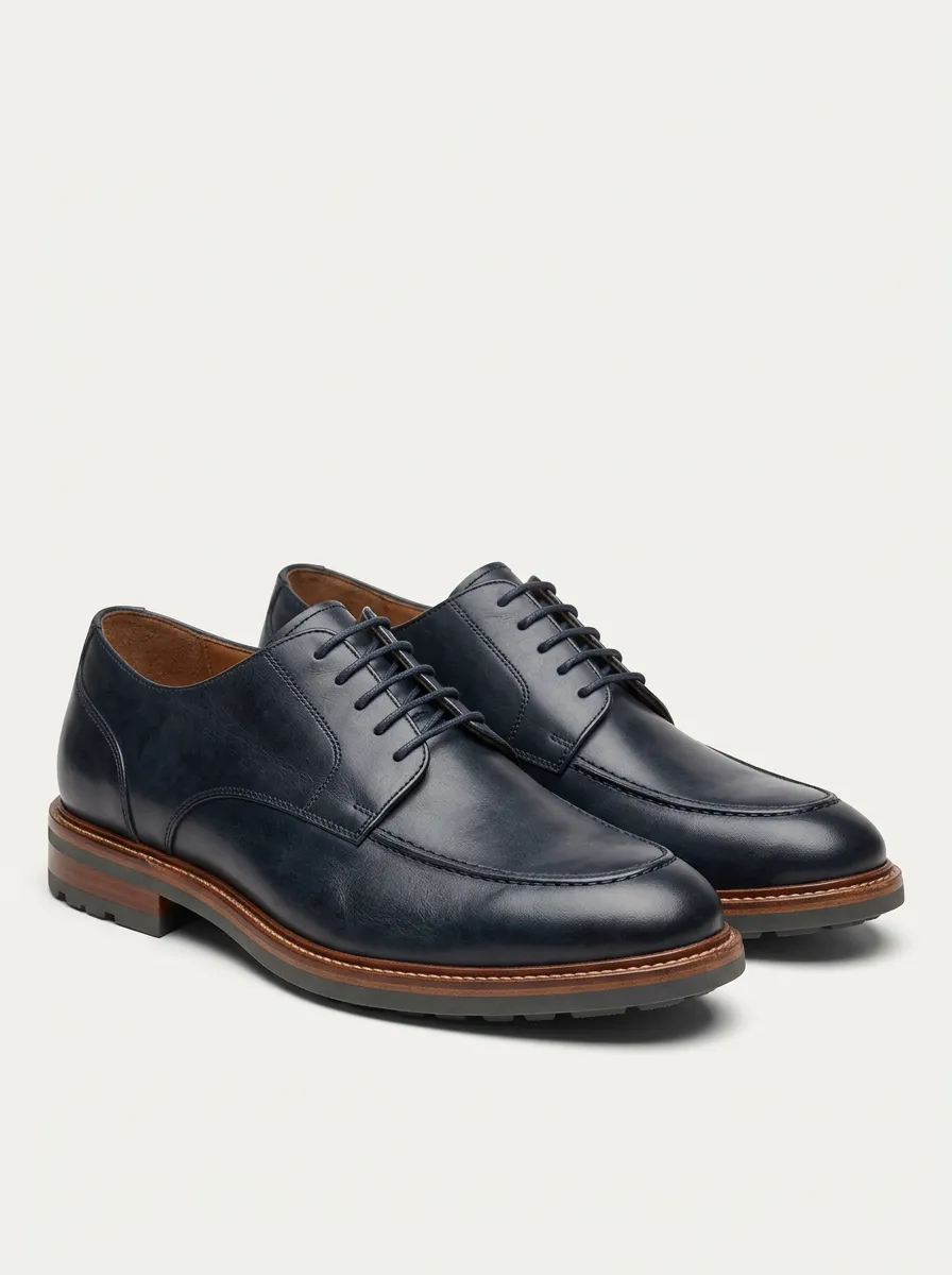 Men's Business Casual Navy Leather Oxford Shoes