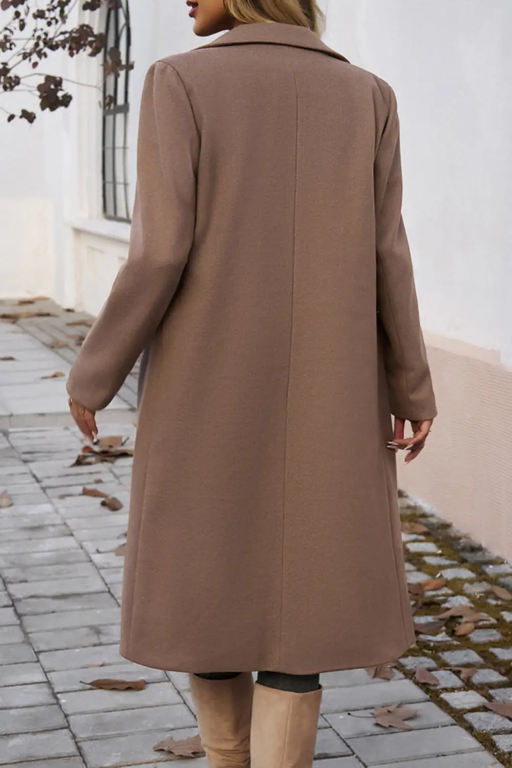 Women's Single Breasted Lapel Collar Flap Pocketed Overcoat