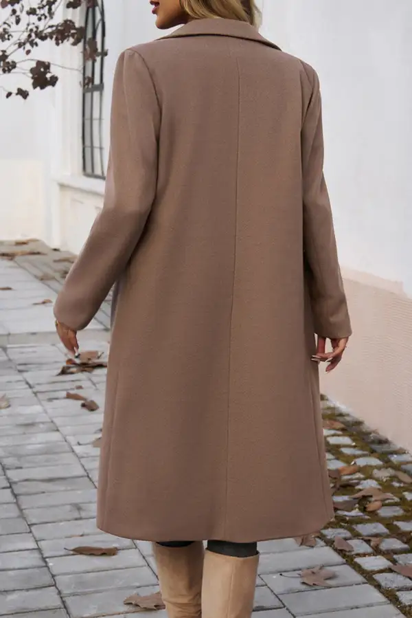 Women's Single Breasted Lapel Collar Flap Pocketed Overcoat