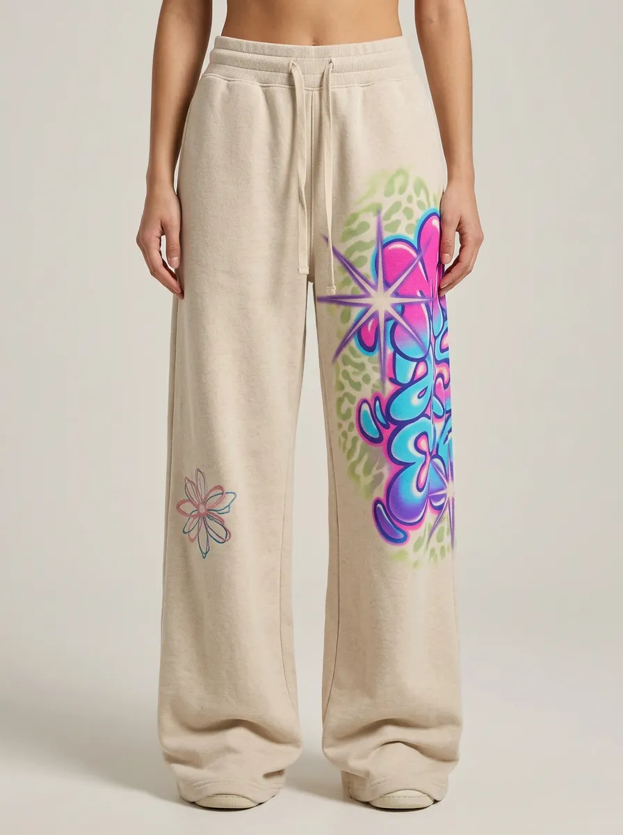 Women's Streetwear Graffiti Star Flower Printed Sweatpants