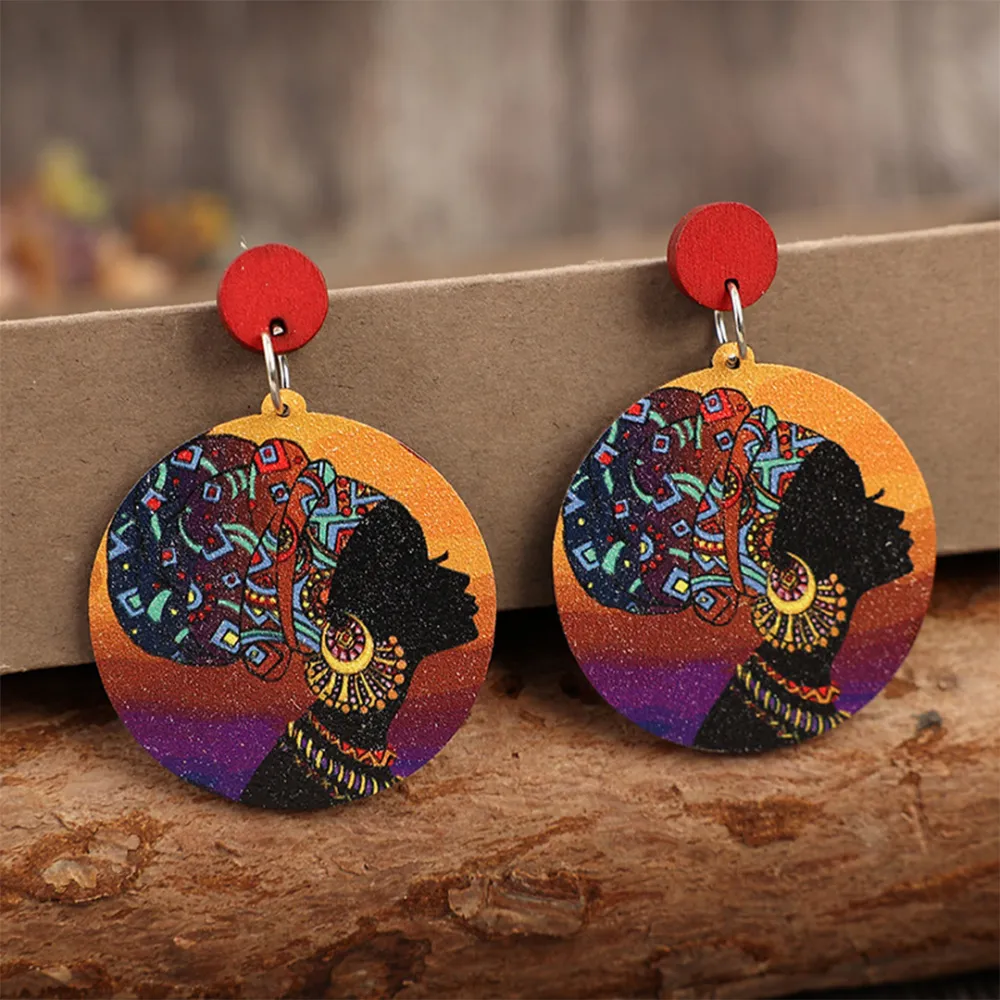 Retro Pattern Wooden Drop Earrings