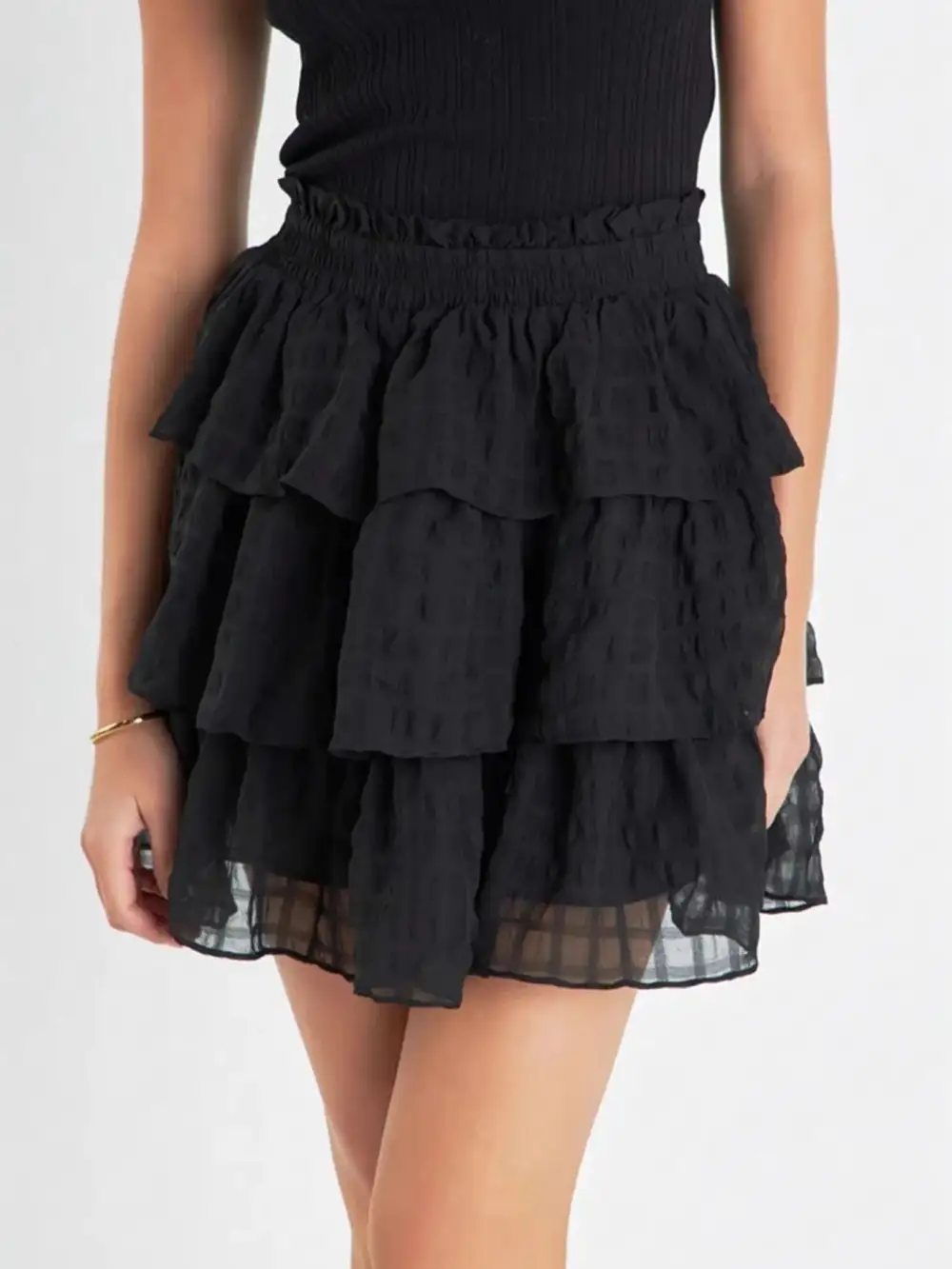 Refined Smocked Ruffle Trim Detail Skirt