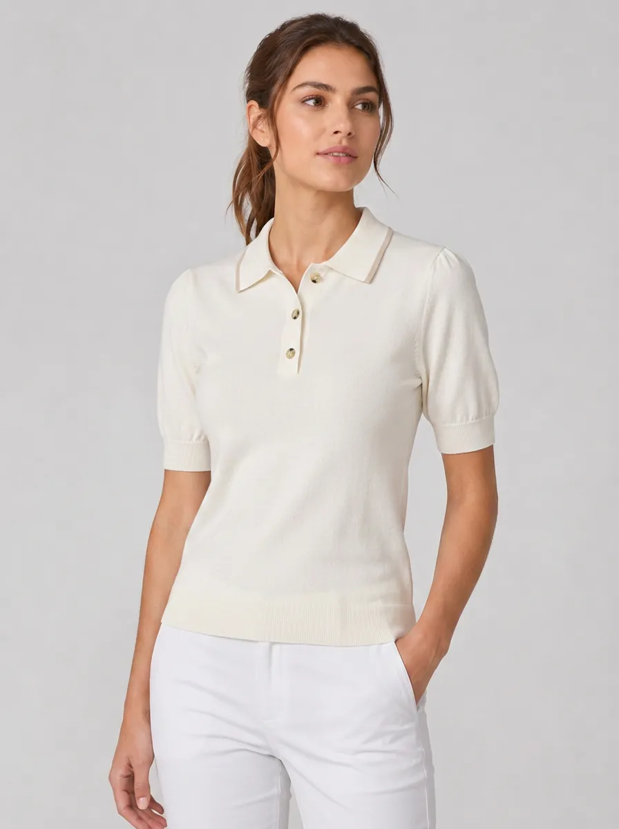 Women's Equestrian Lover Horse Pattern Printed Puff Sleeve Knit Polo Shirt