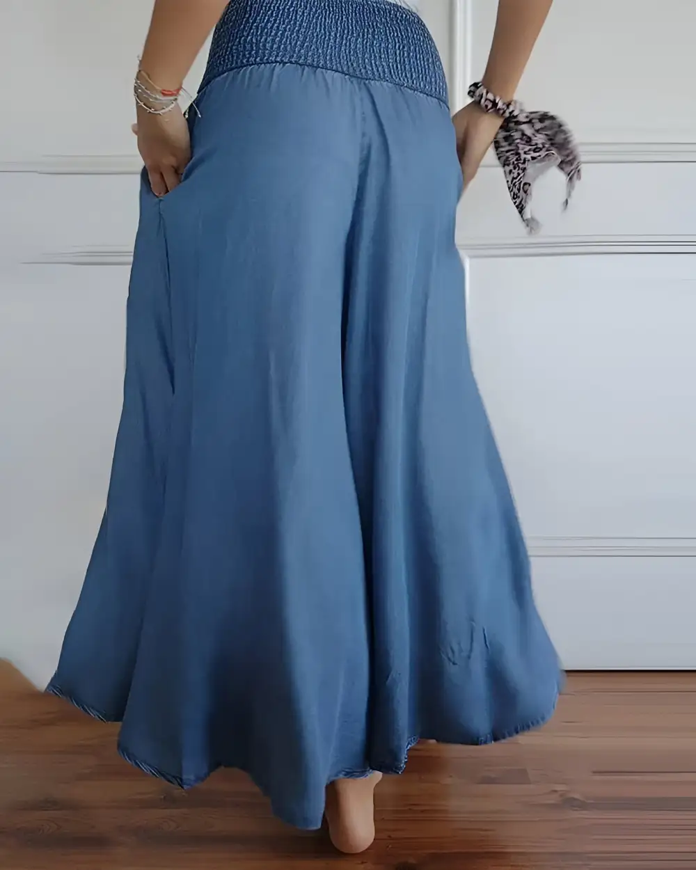  Smocked Elastic Waist Maxi Skirt