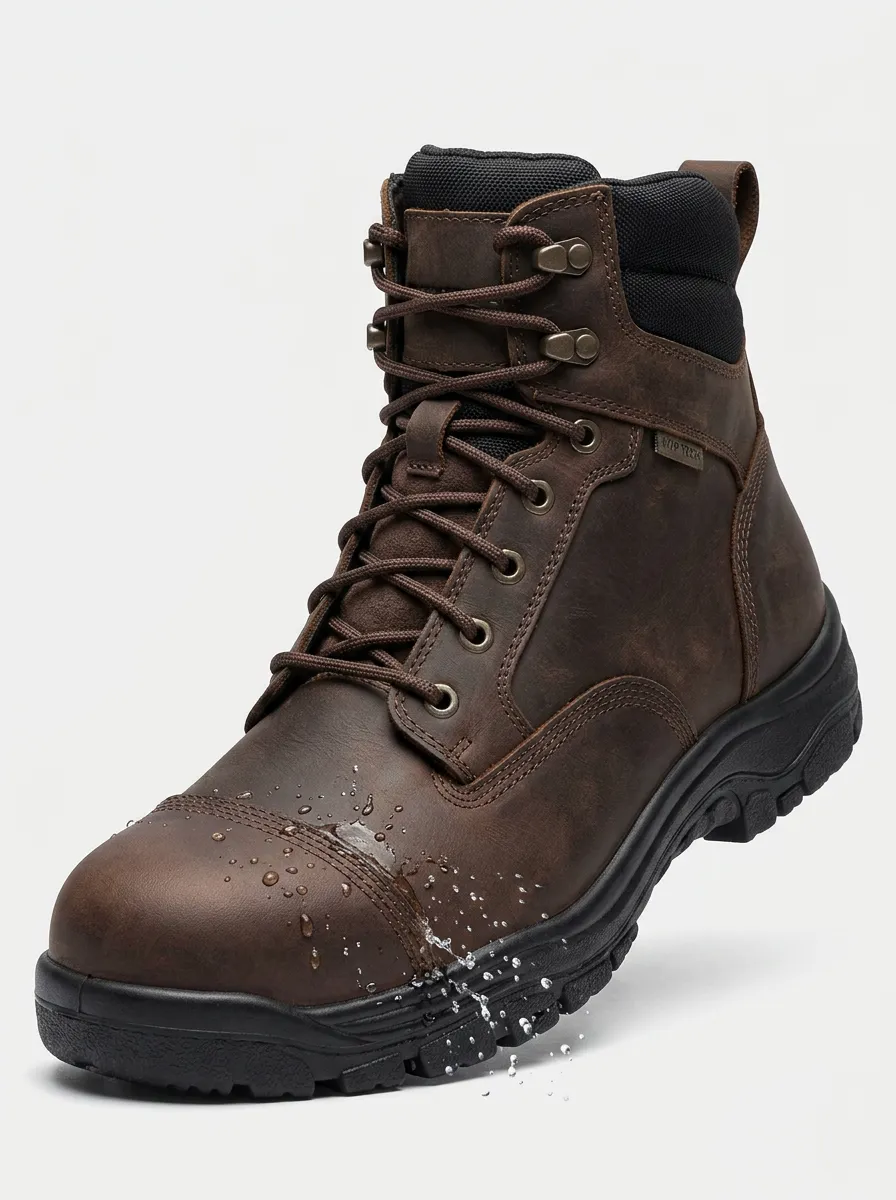 Non-Slip Leather-Look Men's Waterproof Work Boots