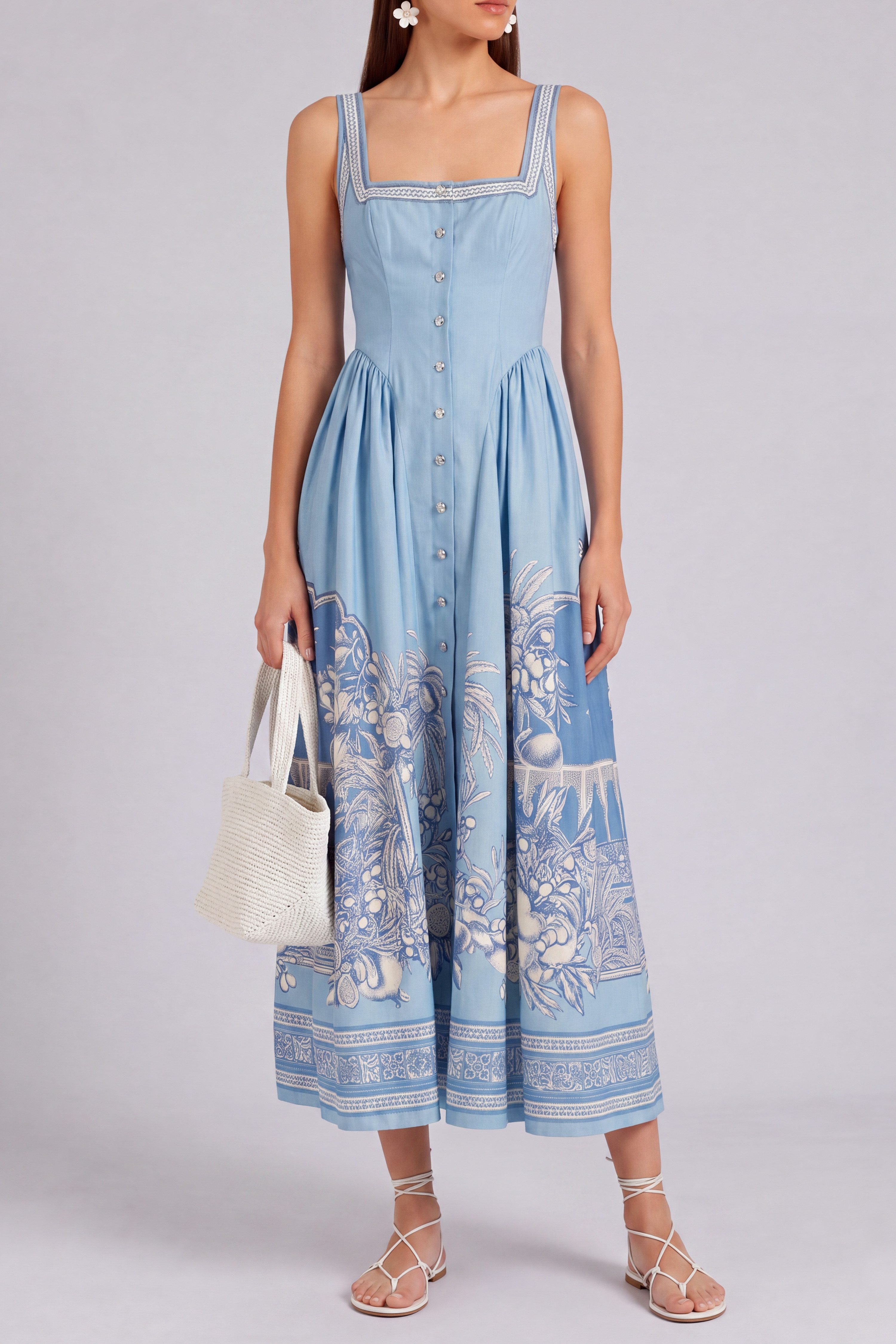 Button Front Printed Midi Dress