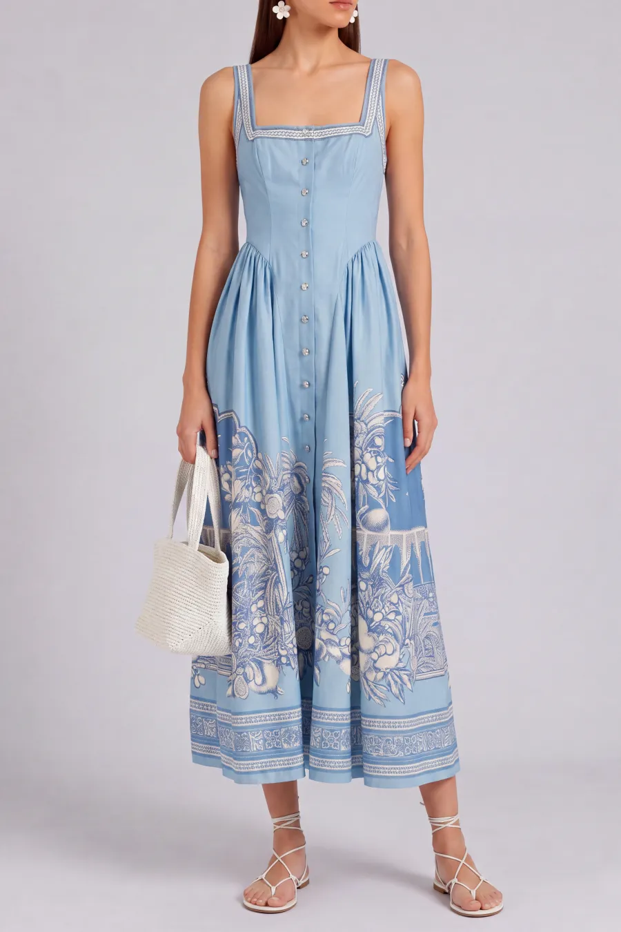 Button Front Printed Midi Dress