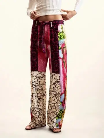 Patchwork Straight-Leg Lightweight Pants