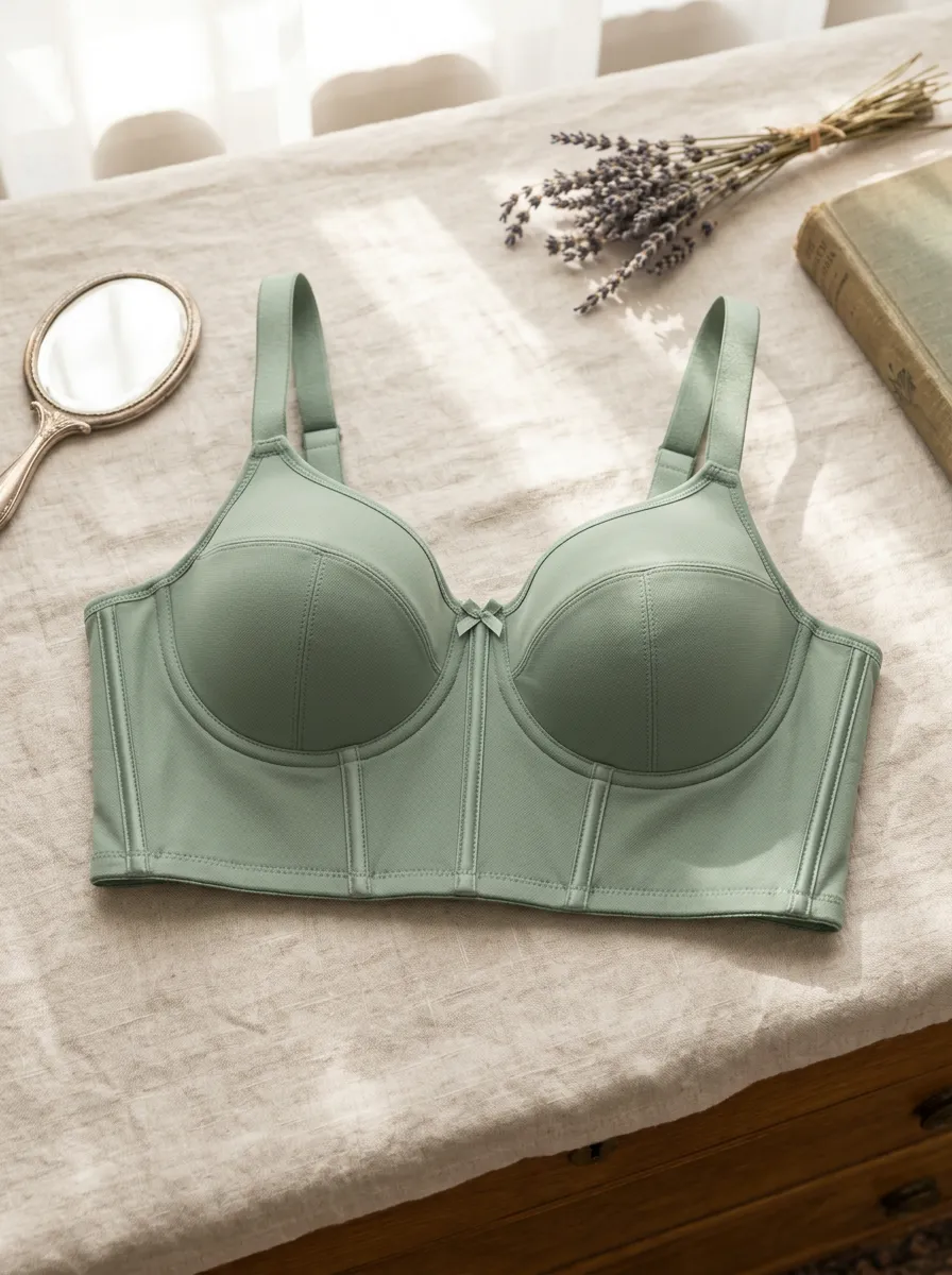 Women's Sage Green Solid Color Bustier Push-up Bra