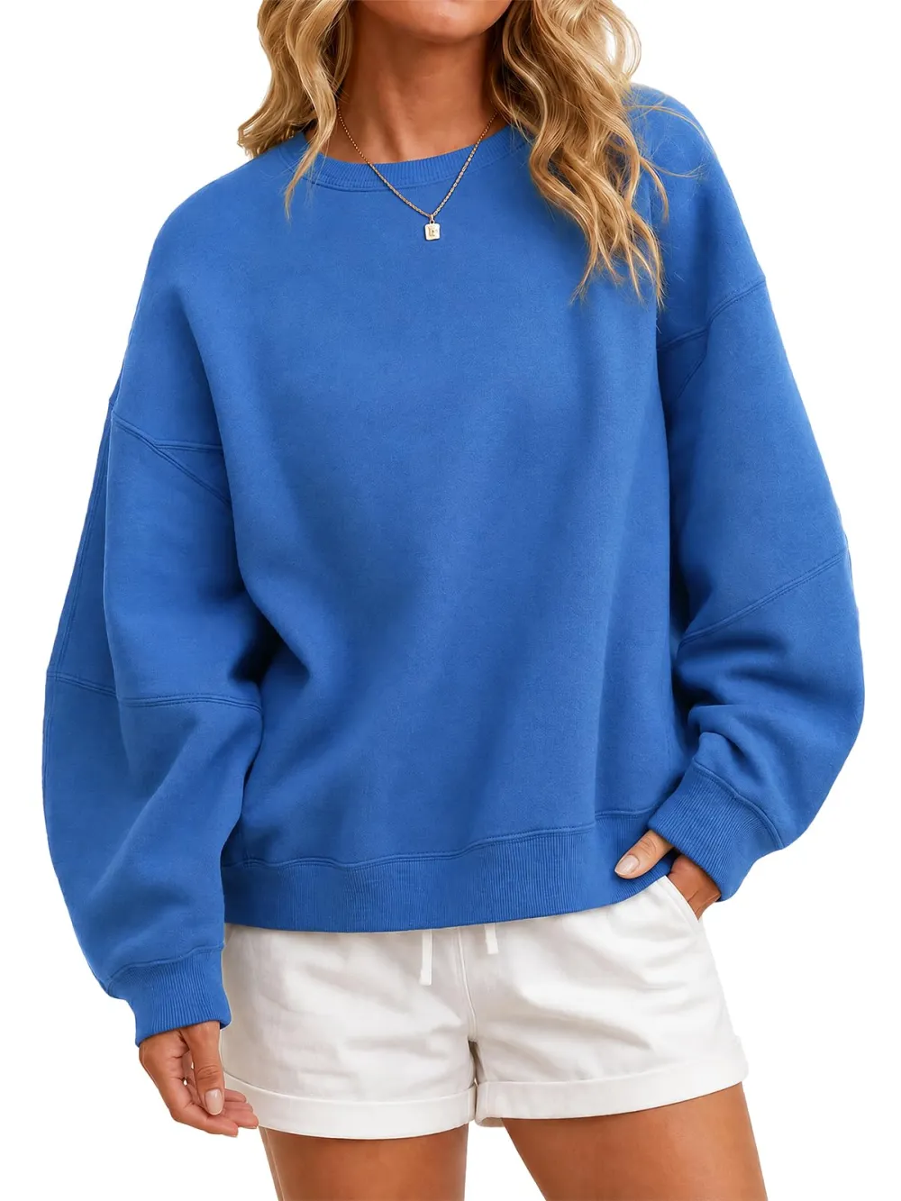 Women's Crewneck Fleece Pullover Tops In Blue