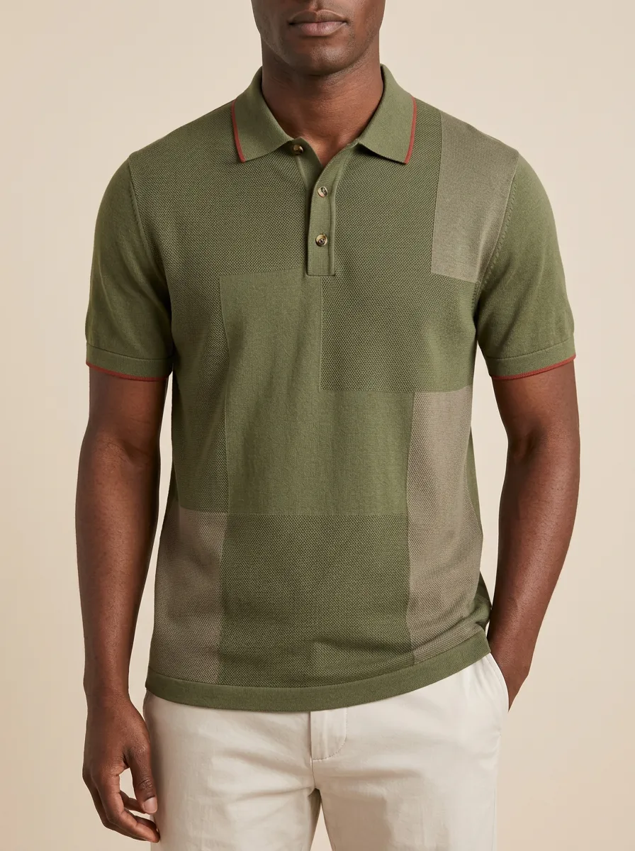 Classic Geometric Knit Men's Polo Shirt