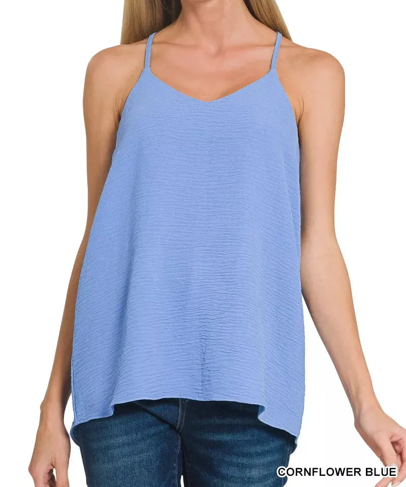 Cozy Woven Airflow Adjustable Strap V Neck Camisole