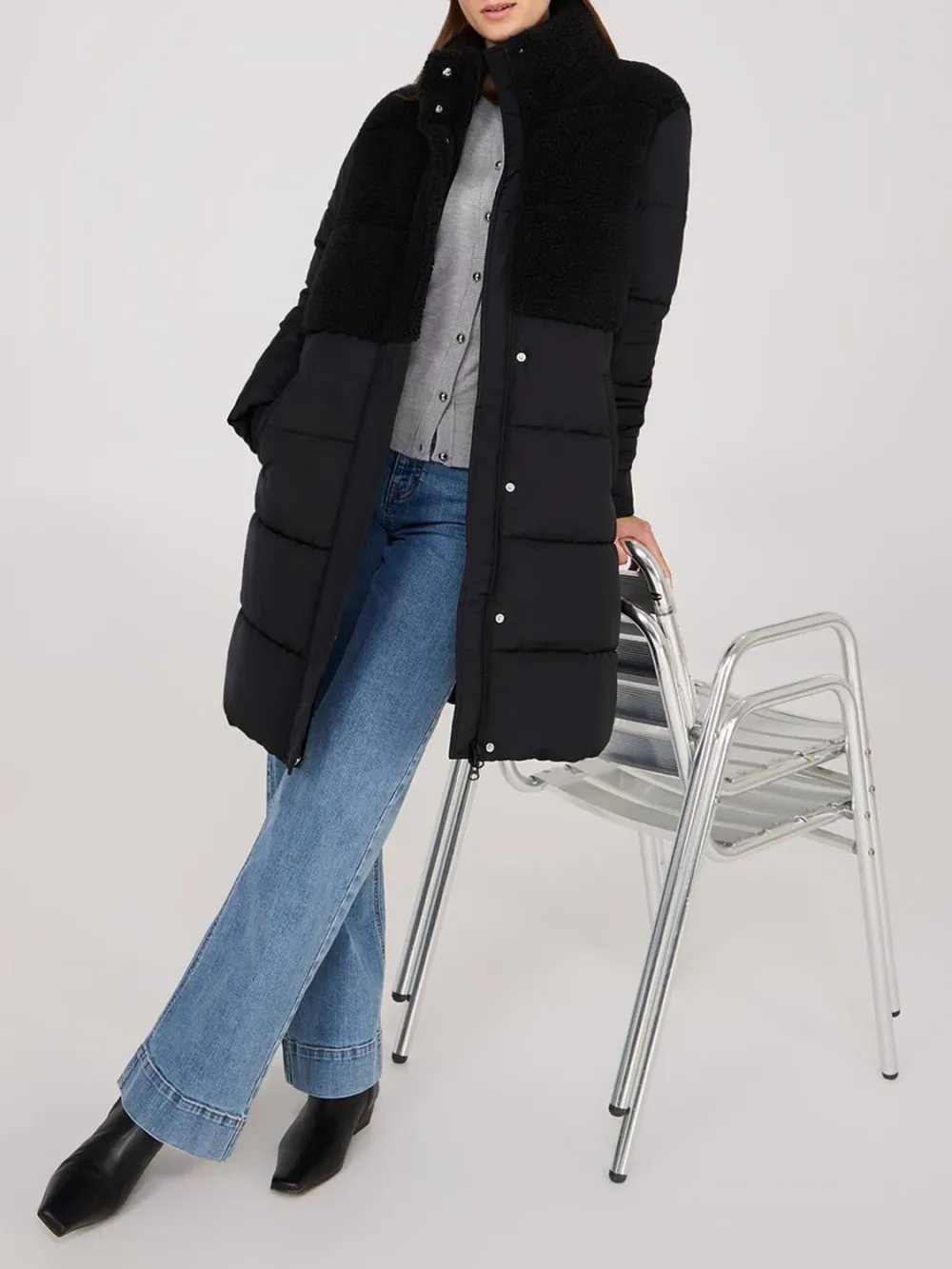Beige Short Shearling Puffer Jacket