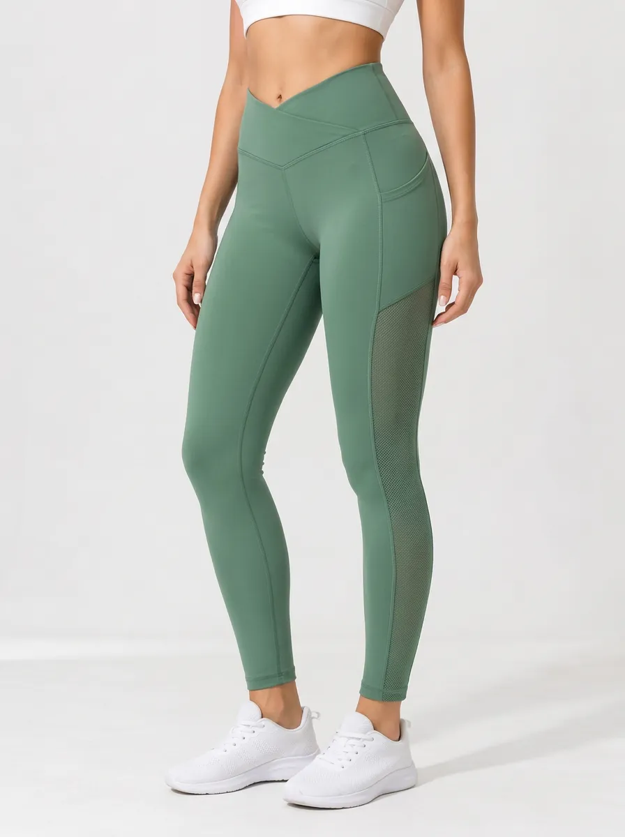 Sleek Mesh Detail High Waist Leggings