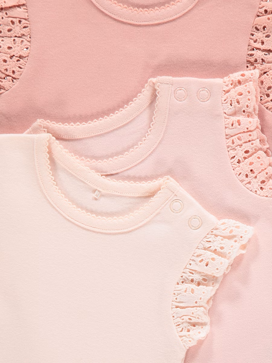 Pink Broderie Edge Bodysuits 3 Pack detail 1