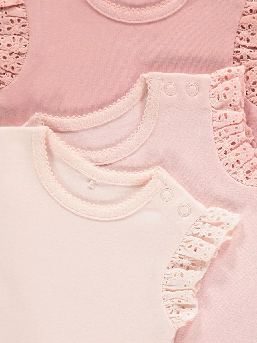 Pink Broderie Edge Bodysuits 3 Pack