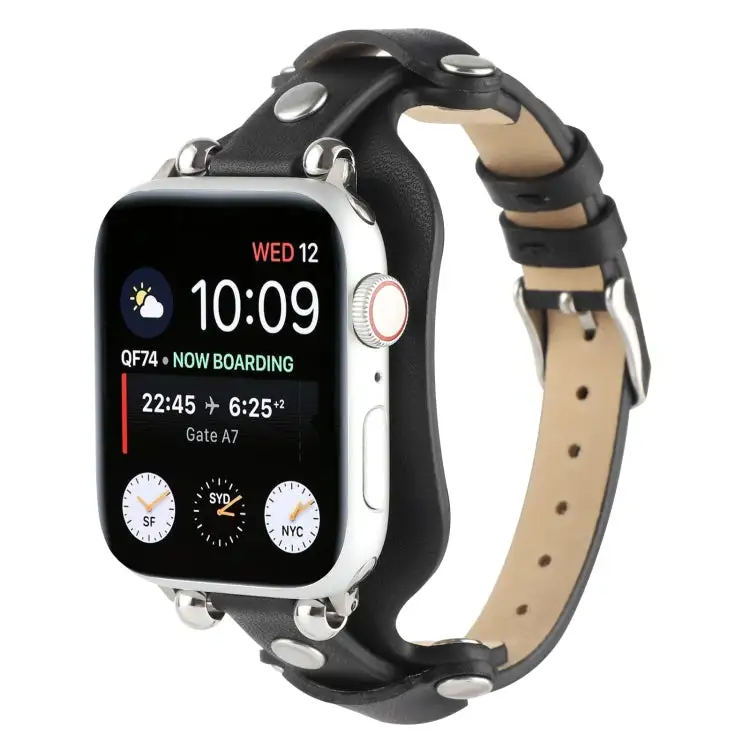 Bracelet Genuine Leather Watch Band for Watch Ultra 49 mm & Ultra 2 49 mm / Series 9 & 8 & 7 45 mm / SE 3 & SE 2 & 6 & SE & 5 & 4 44 mm / 3 & 2 & 1 42 mm - Black
