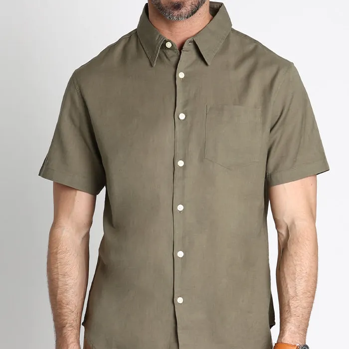 Cotton Linen Blend Short Sleeve Shirt