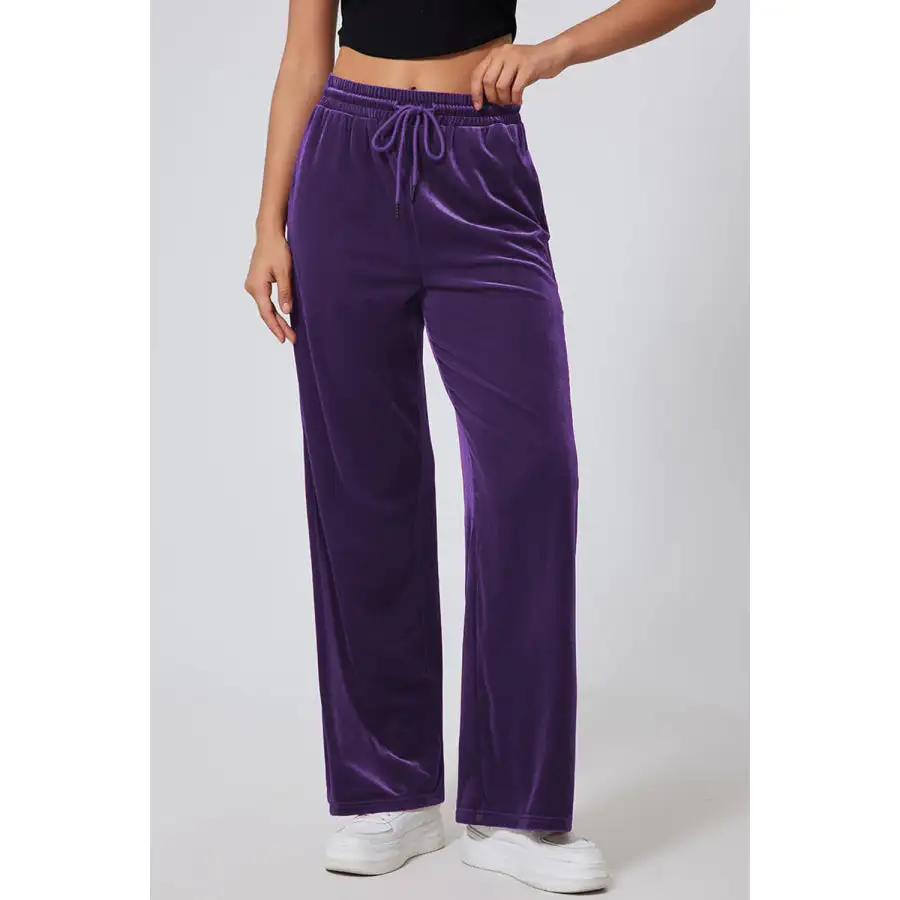 Drawstring Elastic Waist Straight Leg Pants