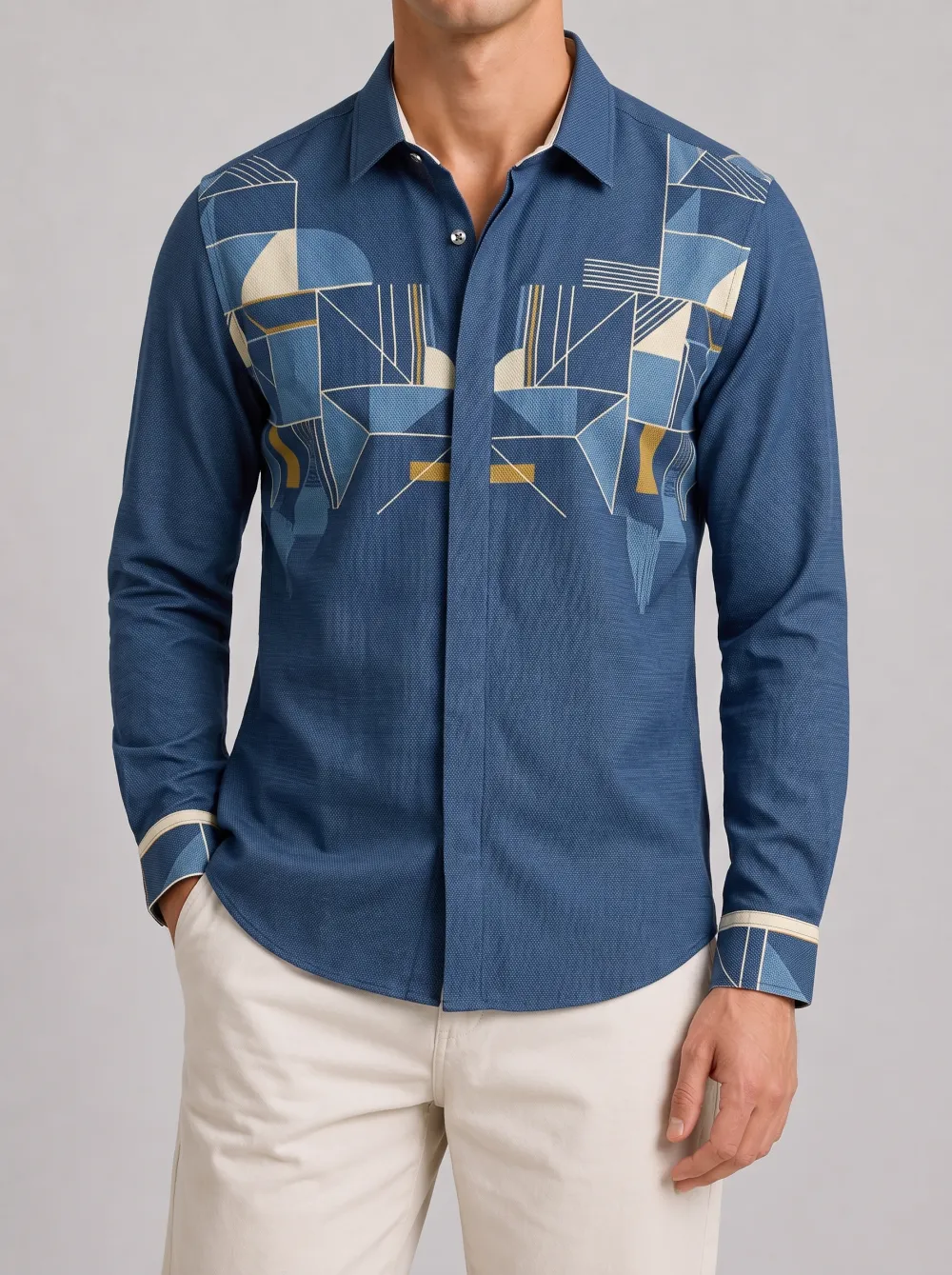 Men's Geometric Abstract Pattern Printed Long Sleeve Shirt