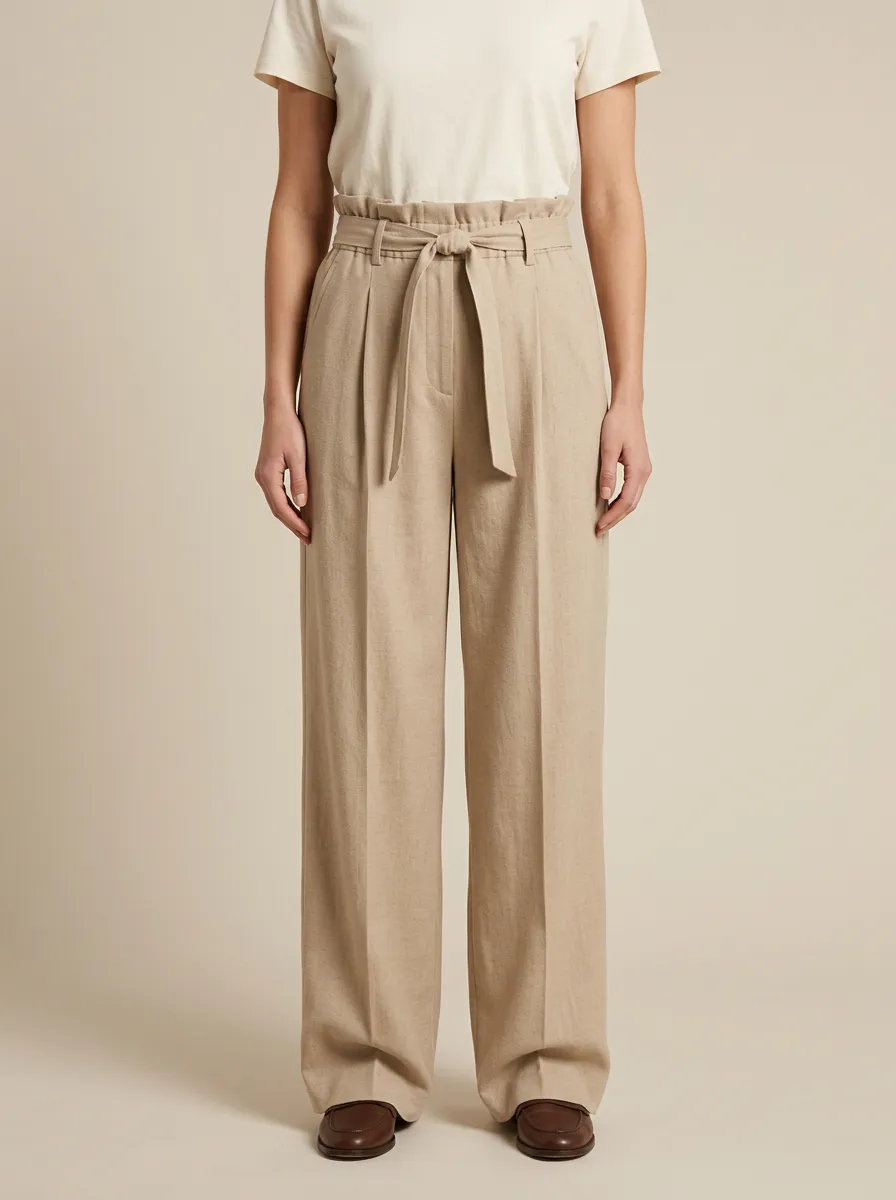 Paperbag Waist High Rise Wide Leg Trousers