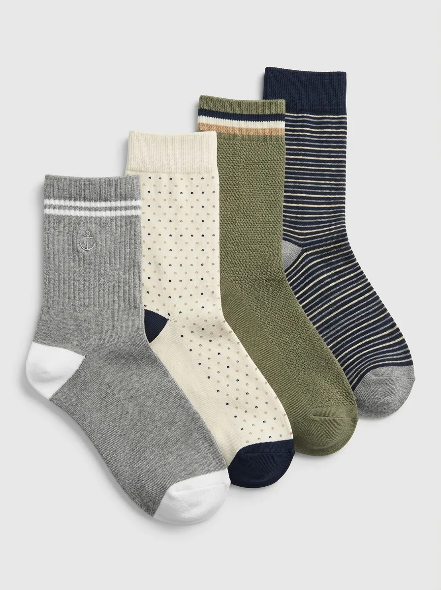 Relaxed Striped Printed Finish Men's Four Pair Socks