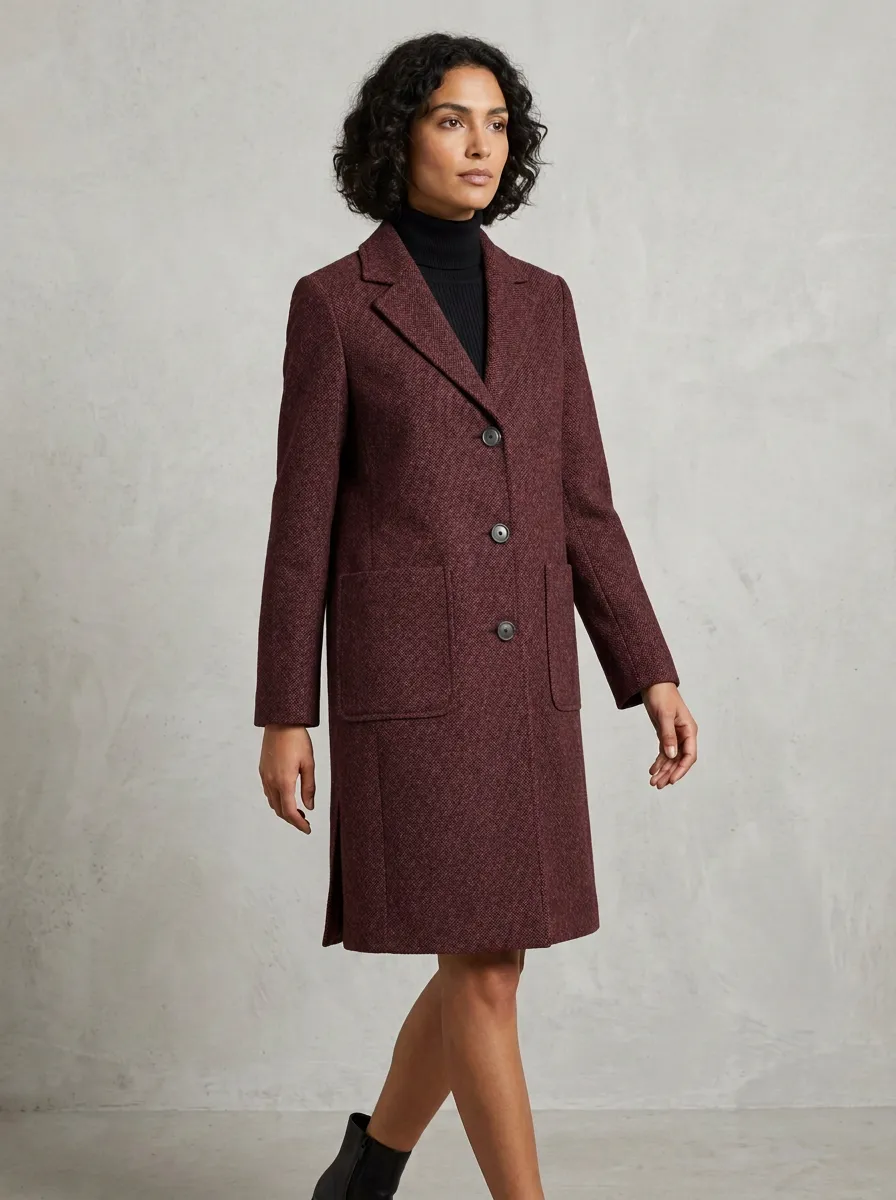Women's Classic Minimalist Gray Herringbone Pattern Coat