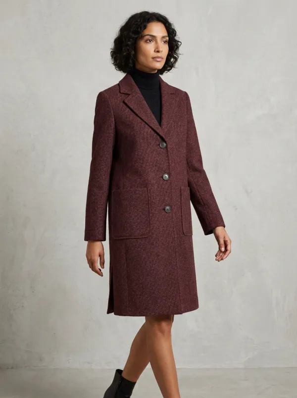 Women's Classic Minimalist Gray Herringbone Pattern Coat